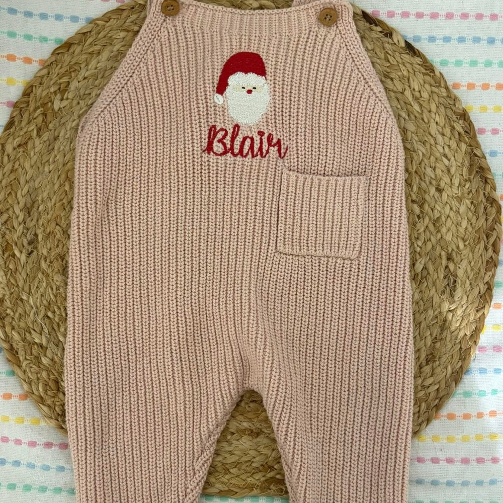 Carter's Blush Knit Baby Overalls with Santa Design